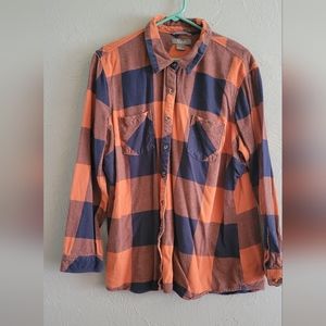 Bass Pro - Orange & Blue Buffalo Check Plaid Flannel -